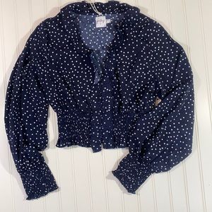 NWT Princess Polly Crop Polka Dot Top, Size 8, Navy